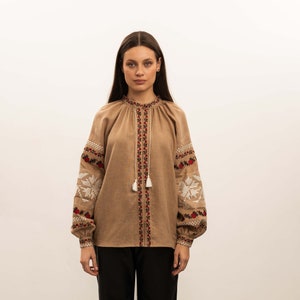 Ukrainian vyshyvanka blouse, womens linen embroidered blouse, women's ethnic linen blouse, traditional folk clothes, blouse gift for her image 1
