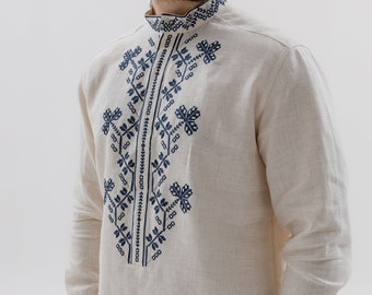 2024 Modern Cross Stitch Vyshyvanka for Men, Embroidered Shirt, Ukrainian Vyshyvanka, Men Linen Summer Shirt, Ethnic Clothes, Gift for Dad