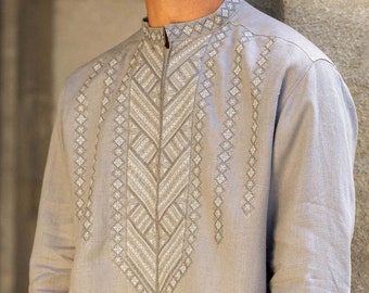 Vyshyvanka men's shirt, ethnic linen shirt, embroidered folk style shirt, organic linen shirt for men, casual embroidered cloth, man gift