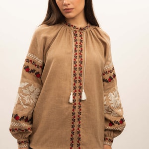 Ukrainian vyshyvanka blouse, womens linen embroidered blouse, women's ethnic linen blouse, traditional folk clothes, blouse gift for her image 3