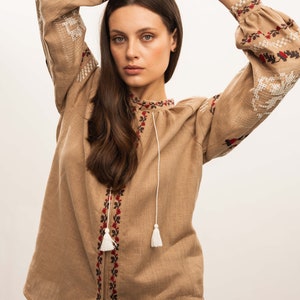 Ukrainian vyshyvanka blouse, womens linen embroidered blouse, women's ethnic linen blouse, traditional folk clothes, blouse gift for her image 6