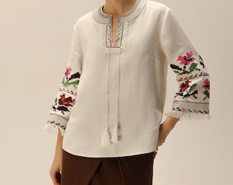 Modern Ukrainian embroidery blouse - vyshyvanka, cross stitch embroidered shirt for women, vyshyvanka authentic, easter gift, vyshyvanka day