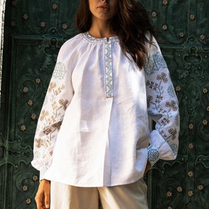Embroider Blouse - Vyshyvanka from Women, Ukrainian Vishivanka, Ukraine women linen blouse, Gift from Ukraine,  White Shirt for Women