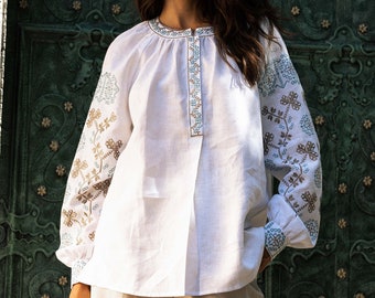 Embroider Blouse - Vyshyvanka from Women, Ukrainian Vishivanka, Ukraine women linen blouse, Gift from Ukraine,  White Shirt for Women