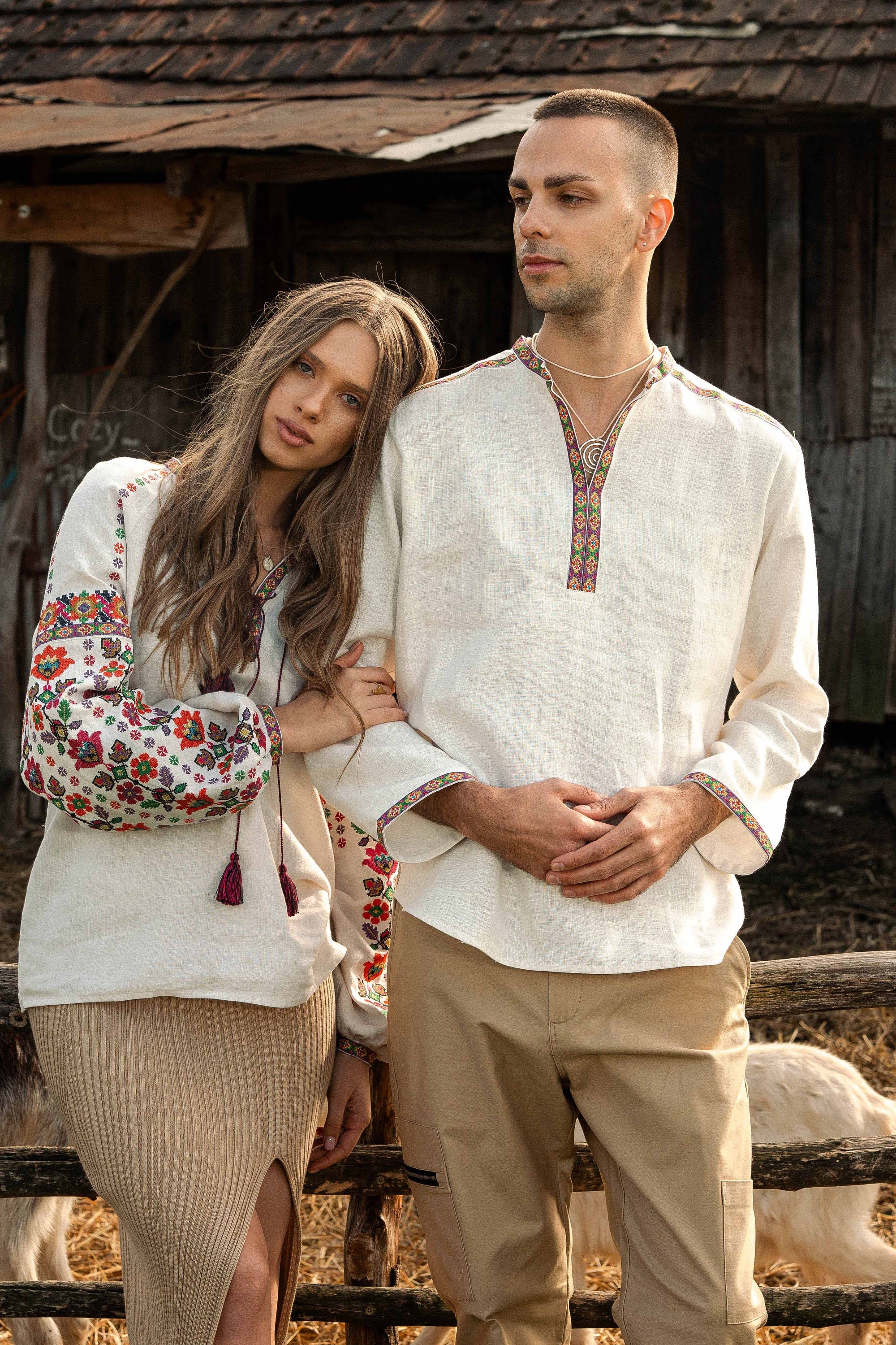 Beige Linen Men's Vyshyvanka: Traditional Ukrainian Embroidered Summer Shirt - Frankivshchyna, Perfect Easter Gift, Natural Linen Mens Shirt