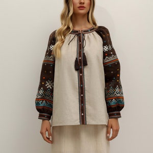 Ukrainian embroidered shirt - vyshyvanka for womens, handmade clothing, farmhouse cotton blouse, natural cotton, fashionable gifts for her