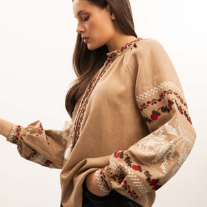 Ukrainian vyshyvanka blouse, womens linen embroidered blouse, women's ethnic linen blouse, traditional folk clothes, blouse gift for her image 5