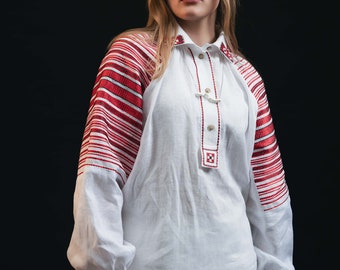 Modern vyshyvanka for woman, Ukrainian embroidered blouse, cross stitch shirt, peasant blouse, white linen tops for women, easter gift