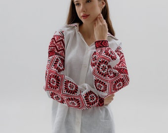 NEW! Vyshyvanka for women, Ukrainian embroidered blouse,  cross stitch pattern women's linen top, ethnic clothes, 2024 linen blouse Volyn