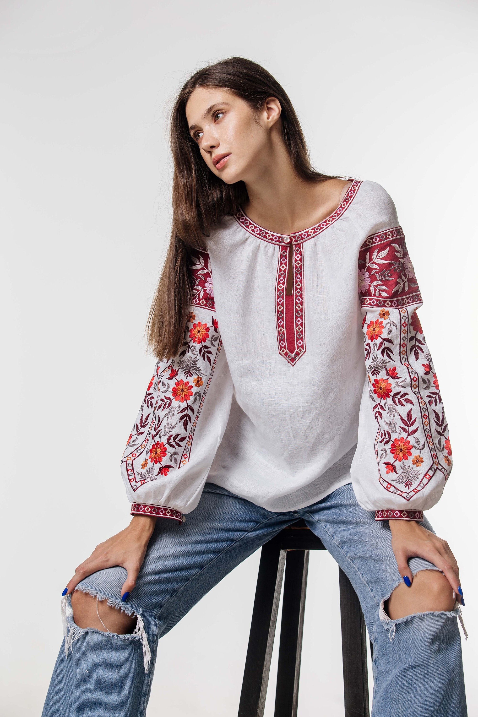 Vyshyvanka Modern Blouse Women's Embroidered Shirt Linen - Etsy