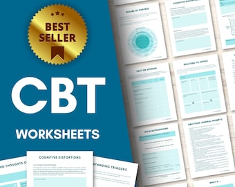 CBT Journal | CBT Worksheets | Cognitive Therapy | Printable Mental Health Worksheets | Self-Care Worksheets | Positive Journal Prompts