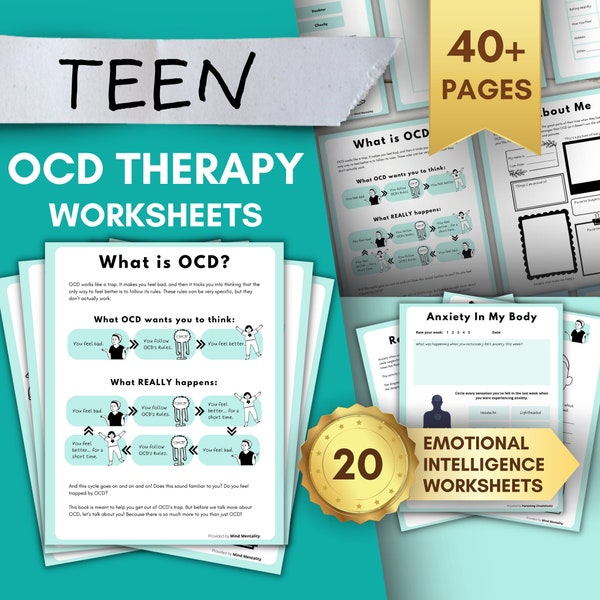 OCD Worksheets for Teens | OCD Therapy & Teen Workbook | OCD Management Solutions for Teens | Printable Teen Self-Care Workbook