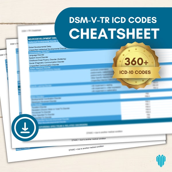 DSM 5 tr | DSM 5 | ICD Codes Cheatsheet | Psychology | Therapy Office Forms | Intake Form | Therapy Diagnosis Codes | Cheat Sheet