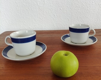 Rörstrand KOKA azul Juego de 2 tazas de café + platillo - hecho en Suecia, Rorstrand Koka