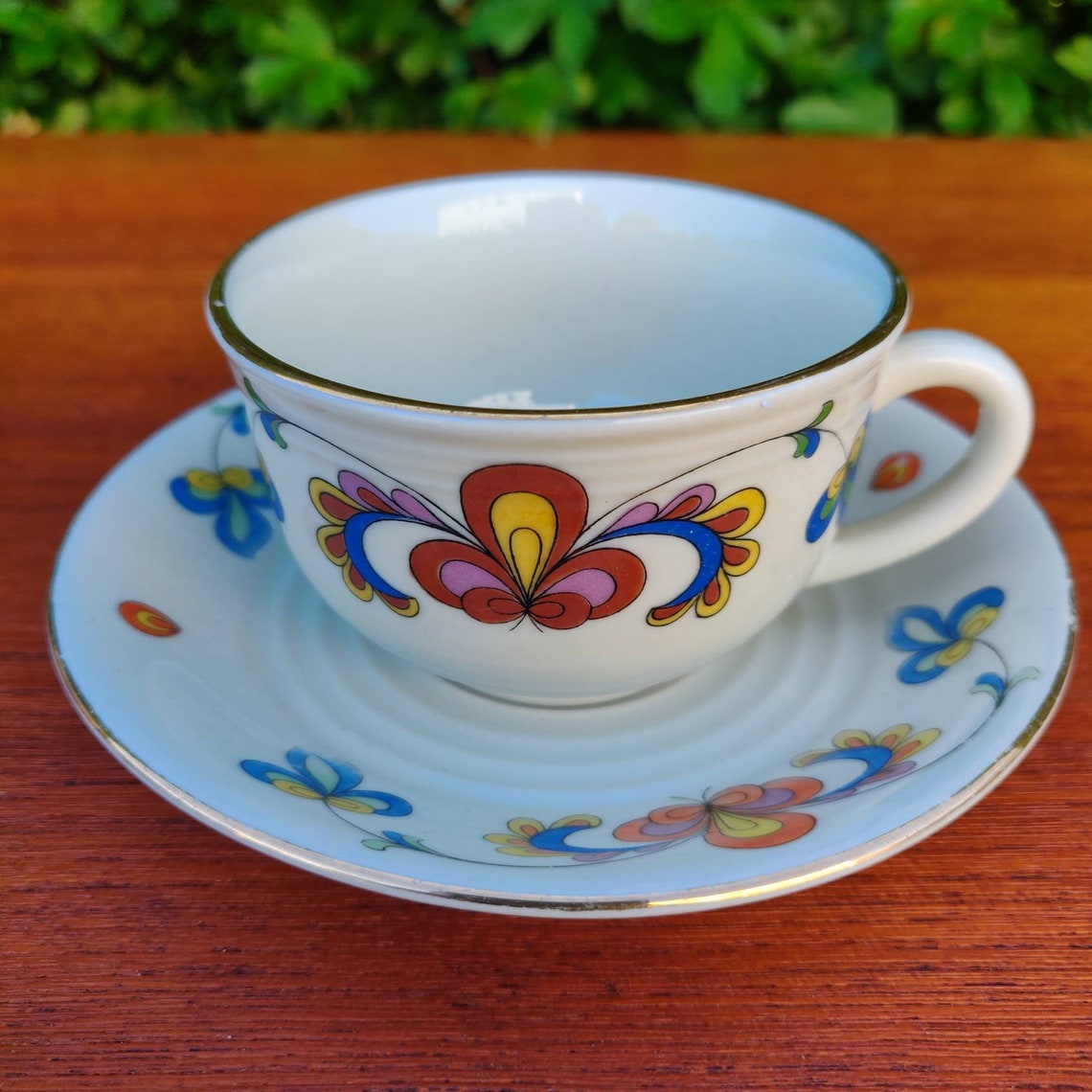 Lot De 24 Tasses & Soucoupes Porsgrund Norway - Motif Farmers Rose - Porcelaine - Occasion