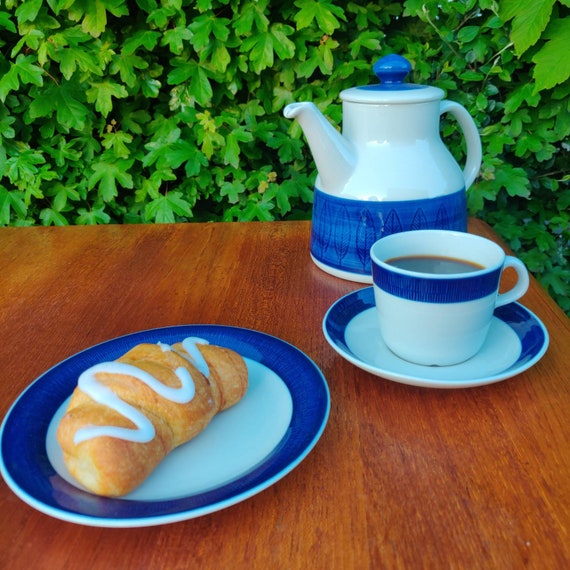 Ensemble Sucrier Et Petit Pot De Crème Rörstrand Koka Blue - Porcelaine Vintage 1920-1949