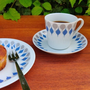 Lyngby &quot;Blue Drop&quot; KaffeeTrio-Set, Dänemark. Design von Axel Bruel 1960er Jahre. Mid Century Modern