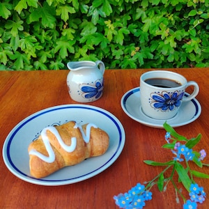 Set of 2 Stavangerflint FLORRY trio coffee-set, cup, saucer and cakeplate -  Norwegian Vintage trio set. Made in Norway 60&#39;s.