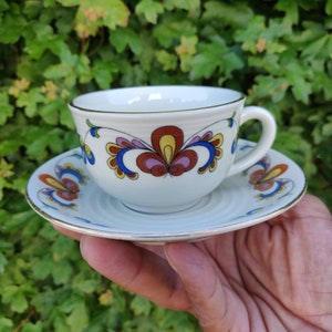 Porsgrund "FARMERS ROSE" Norway Duo-set (cup, saucer). Made in Norway 1970es.