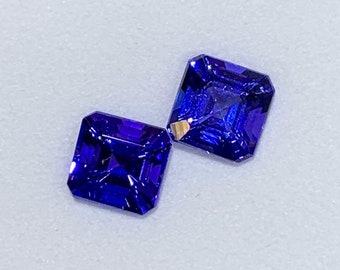 3,70 ct tanzanit Asscher-slipning par: Kunglig blå ädelsten