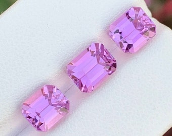 Natural Kunzite Deep Pink Colour  Gemstone , Beautiful Perfect Set  Emerald Cut Kunzite,Fine Cut For Jewelry October Birthstone , 8 Carat
