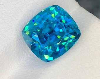 Blue Zircon Gemstone: 6.00 Carat Cushion Cut, Cambodia