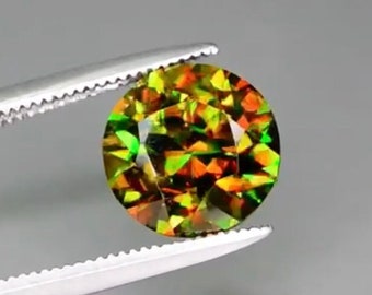 Natural Chrome Sphene  Loose Gemstone , Diamond Cut Round Shape Gemstone From Pakistan  , 2.60 Carats Custom Cut Sphene