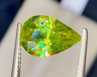 Pear Cut Apple Green Sphene Gemstone: Natural Madagascar Stone, 3.10 Carats