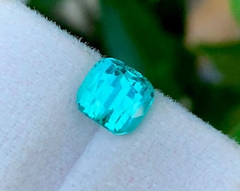 Piedra preciosa suelta de turmalina color Paraiba extremadamente rara, anillo de turmalina laguna de corte fino cuadrado con forma de cojín para joyería. 1,80 quilates