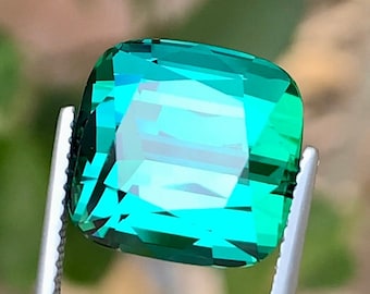Bluish Green Tourmaline Gemstone: 12.70 Carat Cushion Cut, Afghanistan Origin
