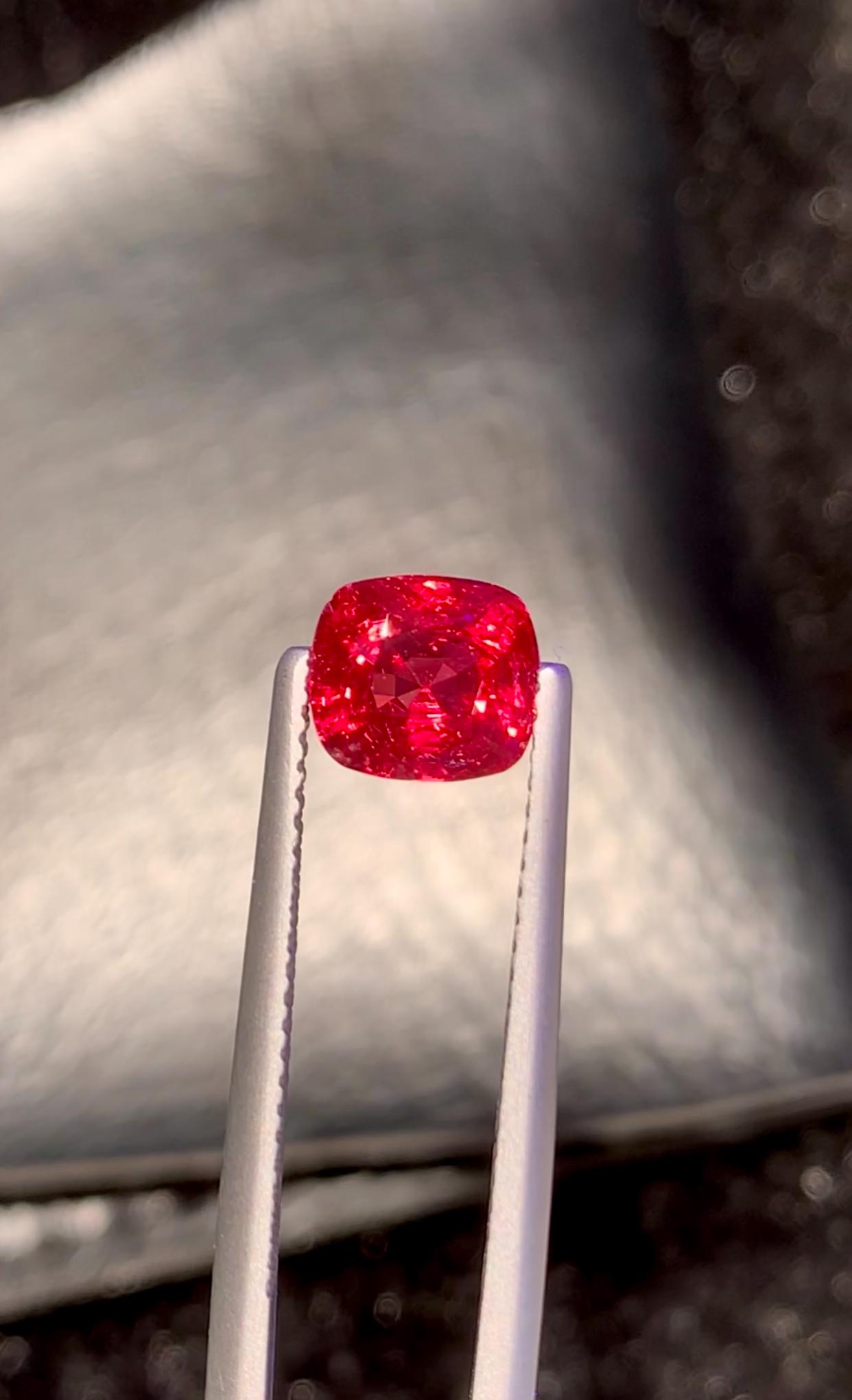 Pinkish Red Natural Spinel loose Gemstone, Perfect Cushion Shape Fine Cut Pinkish Red Burma Spinel For Jewellery making 1.60 Carats