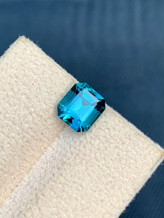 Natural Ink Blue Tourmaline Gemstone, Asscher Cut 1.50 Carat