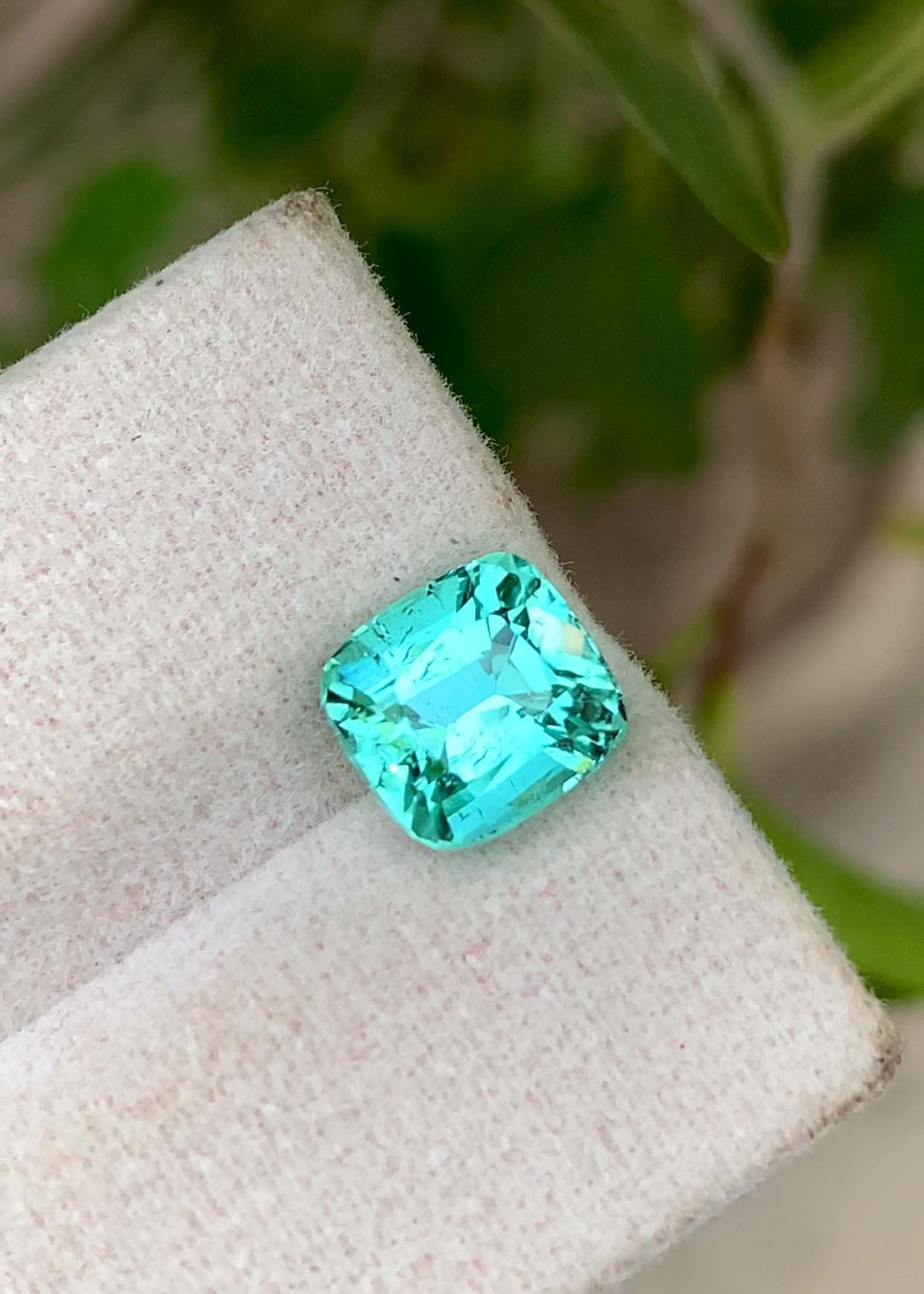 Anillo de turmalina de corte cuadrado de color laguna azul neón, piedra preciosa de turmalina natural, joyería de turmalina azul neón de 2,70 quilates