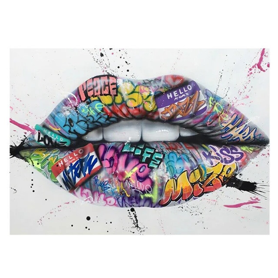 Show Teeth Lips Street Graffiti Art Canvas Painting Etsy