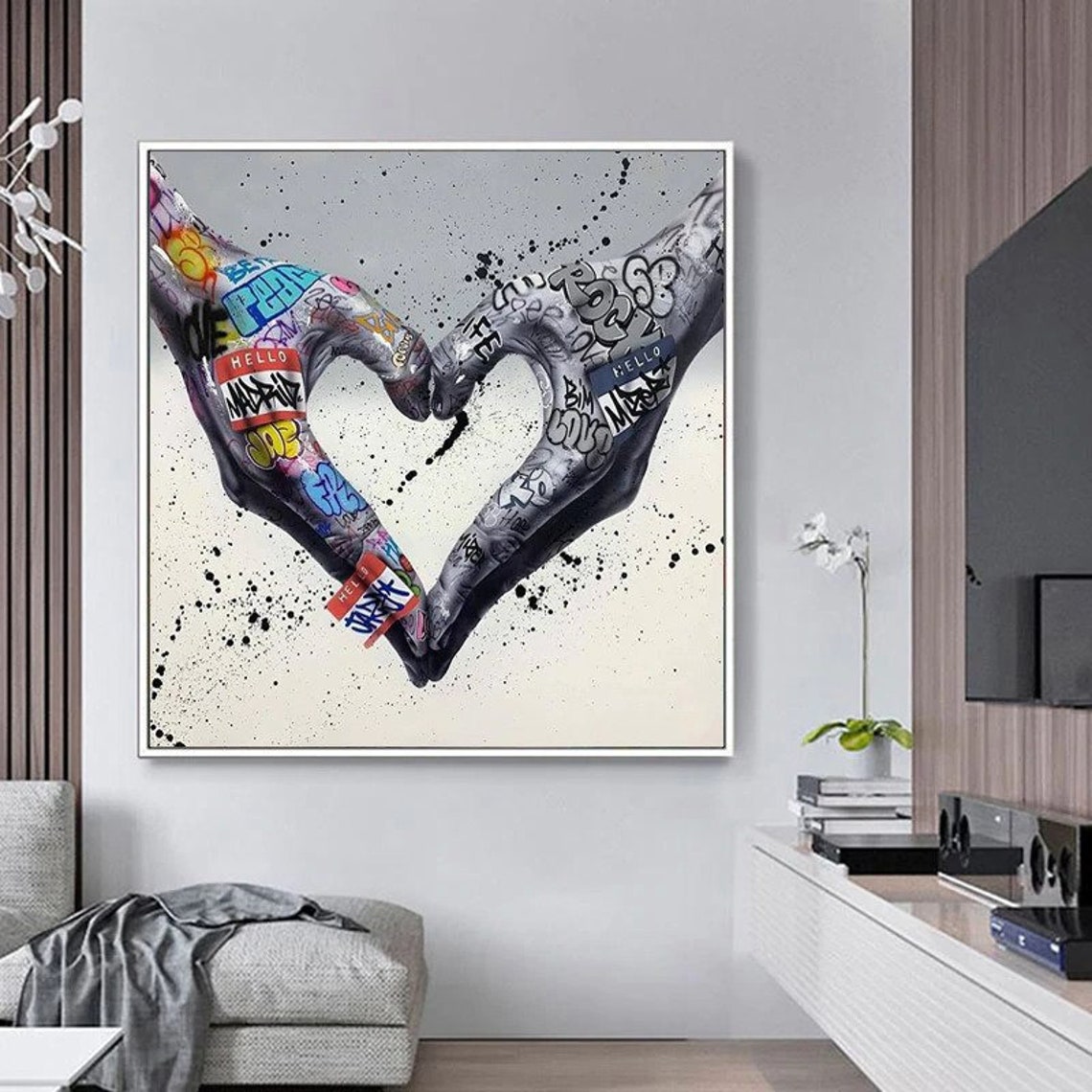 Gesture Heart Graffiti Art Canvas Painting Love Hands Wall Art Etsy