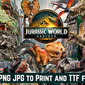 Pack de personnages Jurassic Park World Rebirth Dinosaur PNG JPG, images PNG, film, 2025, typographie TTF, pour conception HD