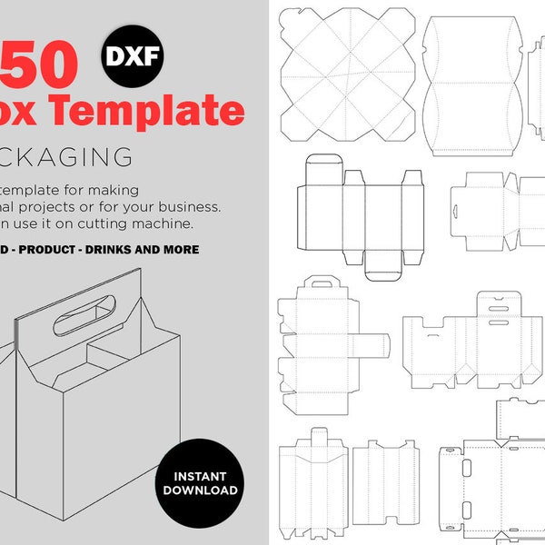 Box template DXF Vector files , Bundle, Lunch Box , Pillow Pack , Pillow Box, Cutter, Printer, Gift, Souvenir, Storage, design, print