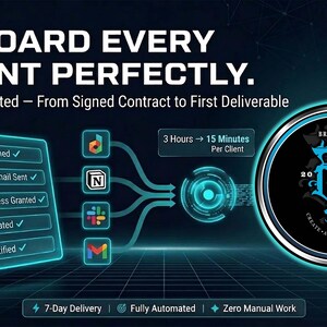 クライアントオンボーディング自動化ワークフロー、n8n Make.com エージェンシーシステム、CRM Notion Slack 連携