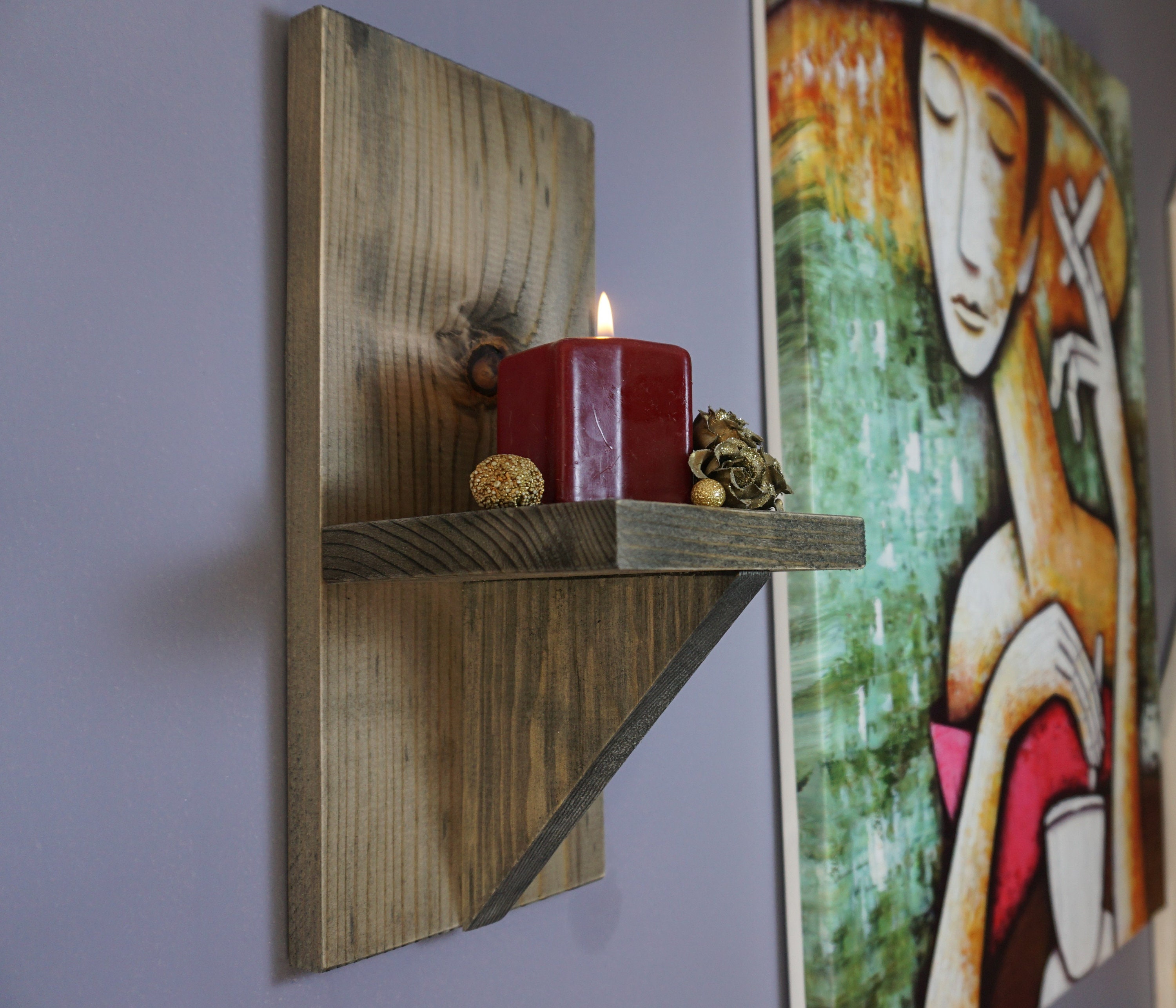 Shelves Shelf Candle Holder Rack Candle Wall Sconce Oiled Etsy