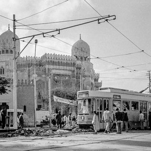 Cairo, Egypt Street Car in front of Mosque Vintage Photography Print | 1986 Street Scene | Black and White. | Travel Photography