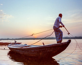 Varanasi | Benares India on the Ganges River Photography Print | A Fisherman at Sunrise