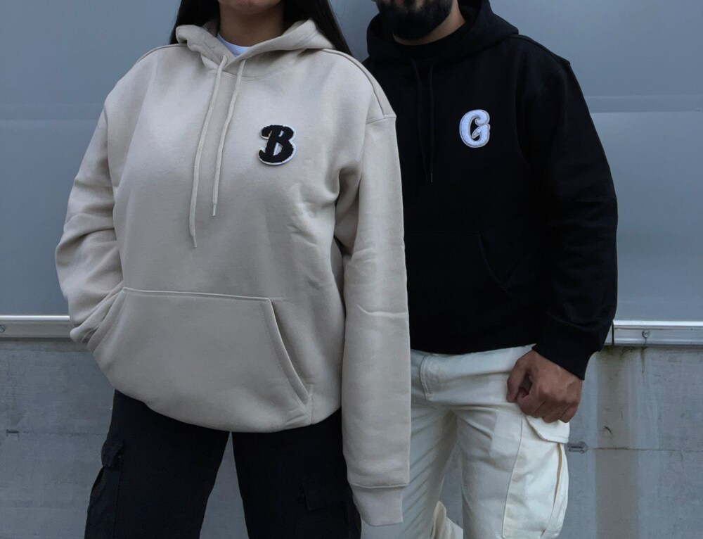Partner Hoodies With Desired Letters, Couple Hoodies | Matching Hoodies, Valentine'S Day Hoodies, Embroidered Hoodies Amitytees
