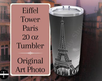 Eiffel Tower Travel Tumbler Original Art Photograph Print Stainless Steel Dishwasher Safe Reusable Work Tumbler School Paris France Gift
