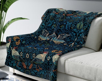 Birds William Morris Cozy Sherpa Blanket Blue Sherpa Throw Blanket Fleece Blanket Gift Idea Home Decor Inspo Sofa Blanket Warm Comfy Blanket
