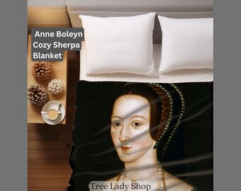 Anne Boleyn Portrait Cozy Sherpa Blanket Anne Boleyn Signature Throw Blanket Tudor Gift Idea Home Decor Sofa Throw Blanket Comfy Blanket