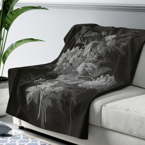 Flowers Blanket Cozy Sherpa Blanket Sherpa Fleece Throw Blanket Gray Black Blanket New Home Gift Idea Dark Aesthetic Black Flowers Blanket