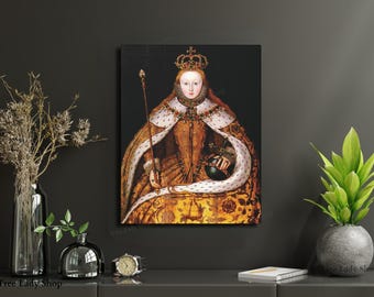 Reproduction sur toile de la reine Élisabeth Ire, robe du couronnement, décoration murale, idée cadeau, style Tudors, Londres, Angleterre, décoration d'entrée pour les fêtes.