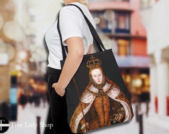 Bolsa Tote Rainha Elizabeth I Preta, Bolsa Tote da Coroação, Ideia de Presente Real para a Rainha, A Rainha, Os Tudors, Londres, Inglaterra, Bolsa de Mão, Ideias de Presente para as Festas