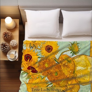 Sunflowers Sherpa Blanket Van Gogh Sunflowers Bed Blanket Warm Comfy Blanket Gift Impressionism Art Blanket Throw Blanket Holiday Gift Ideas