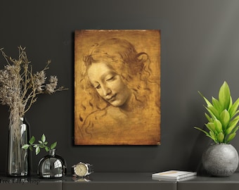 Impressão em tela "Cabeça de Mulher" de Leonardo da Vinci - La Scapigliata - Arte de parede para decoração de casa, hall de entrada, galeria de parede - Presentes para as festas de fim de ano.